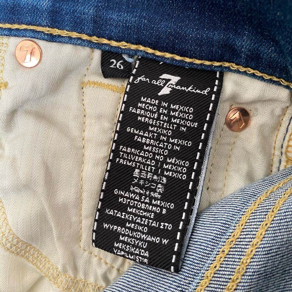 7 For All Mankind Gwenevere Jeans Blue Medium Wash Distressed Skinny Womens 26 - Picture 10 of 11